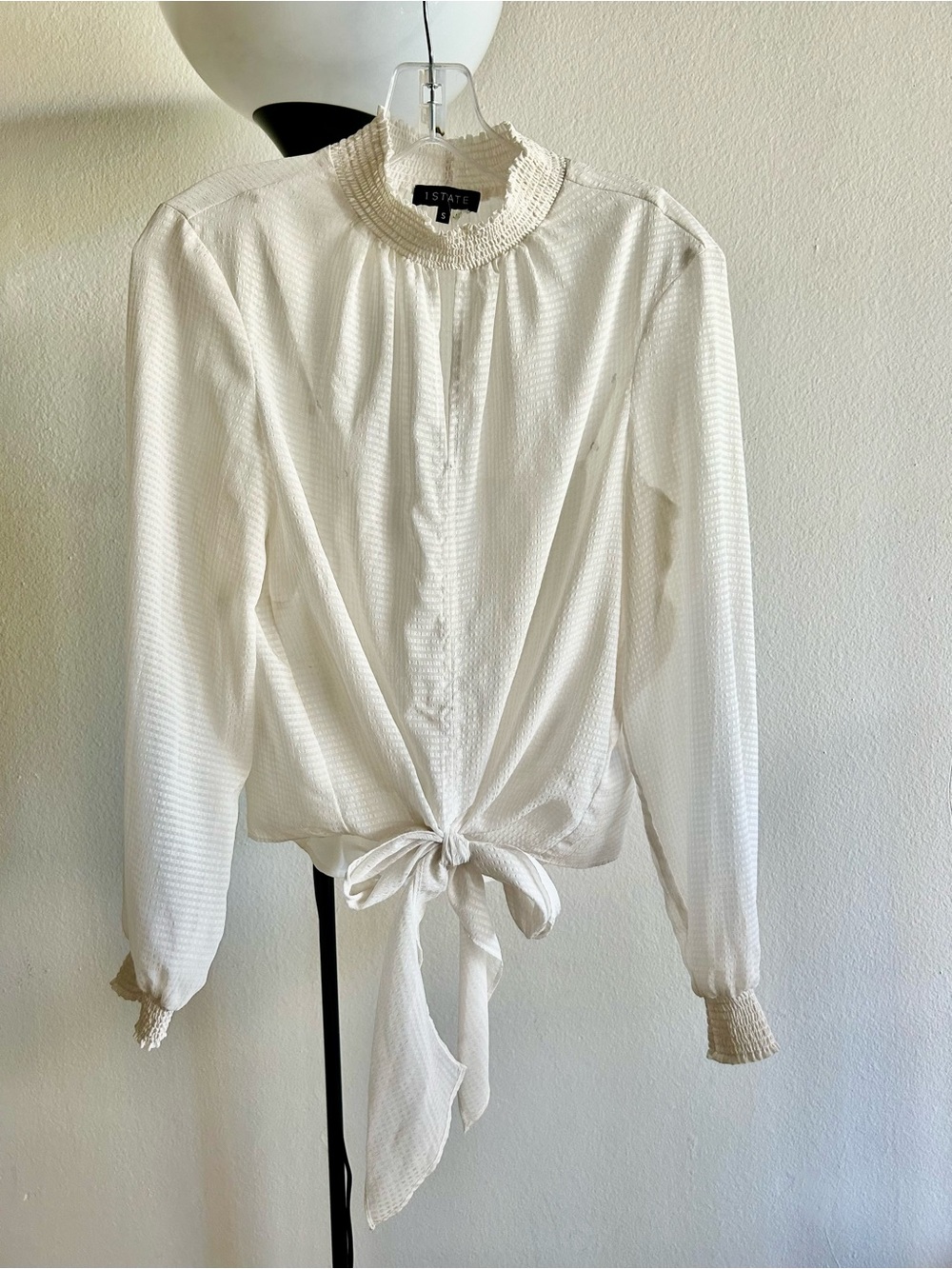 1. State Ivory Tie-Front Long Sleeve Blouse